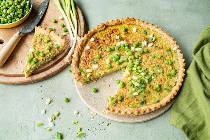 Quiche aux pois et oignons verts